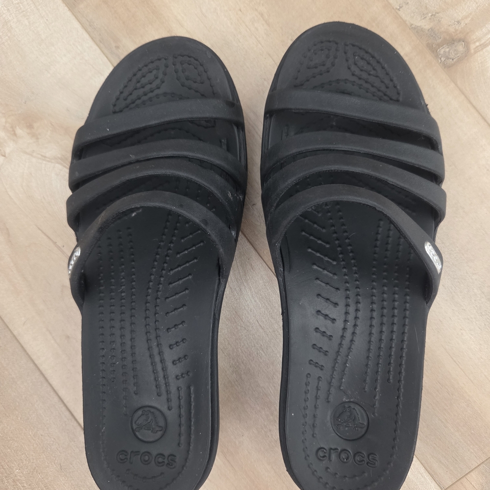 CROCS Womens Black Multi-Strap Slide Sandals